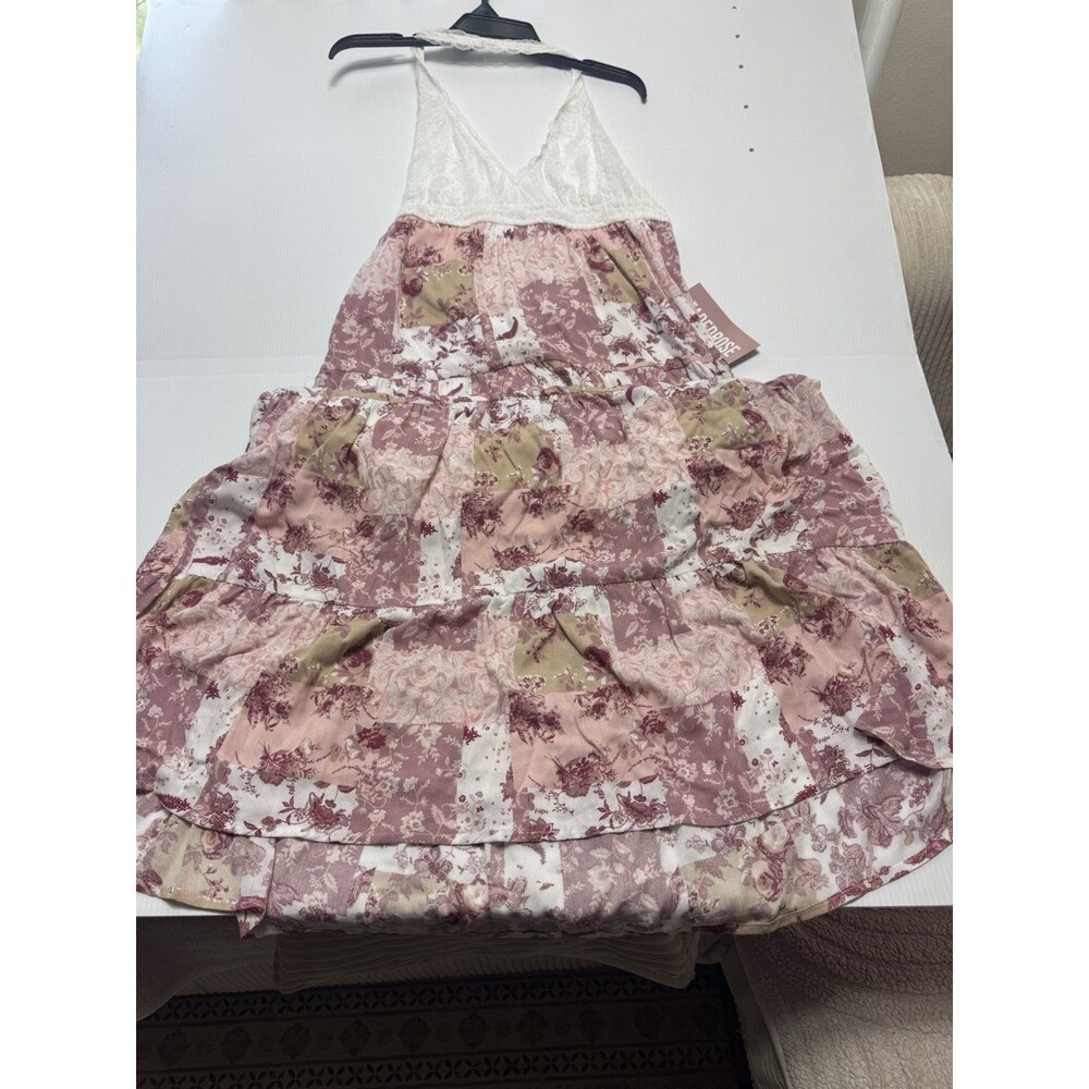 Faded Rose Women’s Maxi Dress Size L Pink Floral Patchwork Lace Halter Boho NWT